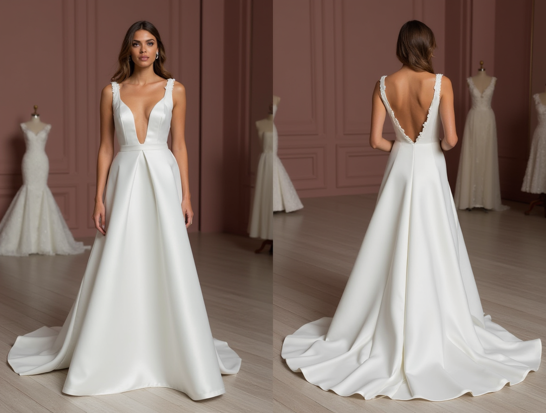 A-Line White Wedding Dress with a Stunning Lace Back for a Vintage Look backless New Satin white