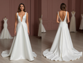 A-Line White Wedding Dress with a Stunning Lace Back for a Vintage Look backless New Satin white