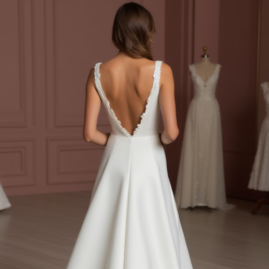 A-Line White Wedding Dress with a Stunning Lace Back for a Vintage Look backless New Satin white