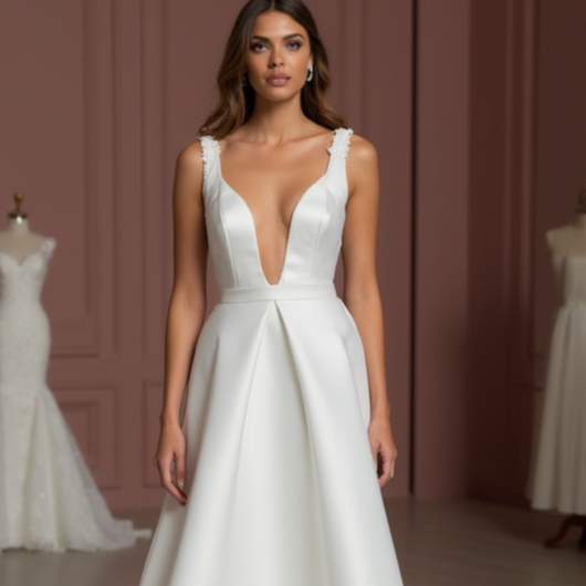 A-Line White Wedding Dress with a Stunning Lace Back for a Vintage Look backless New Satin white