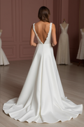 A-Line White Wedding Dress with a Stunning Lace Back for a Vintage Look backless New Satin white