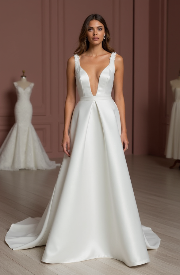 A-Line White Wedding Dress with a Stunning Lace Back for a Vintage Look backless New Satin white