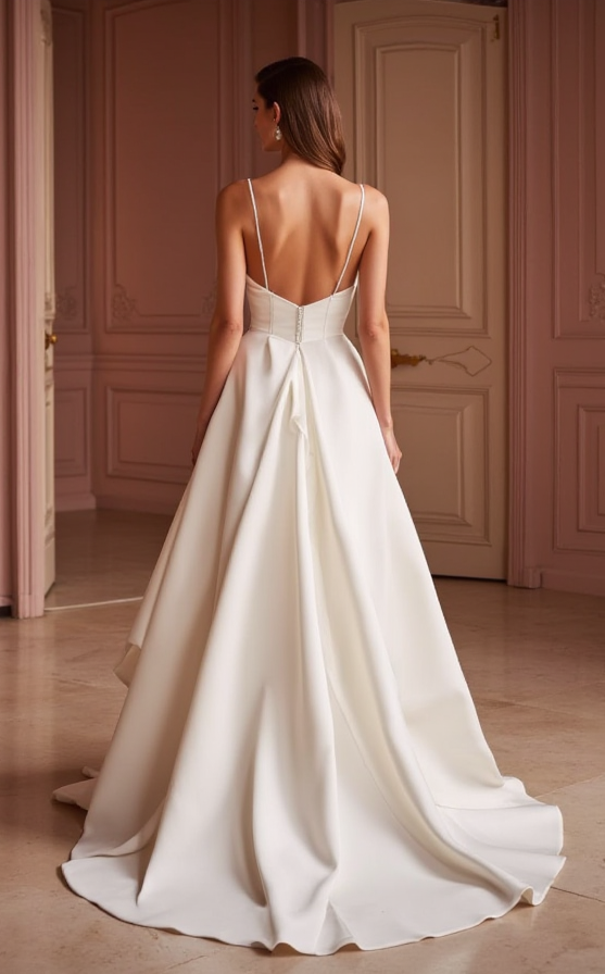 A-Line Wedding Dress for Garden Weddings with Floral Embellishments backless New Satin split
