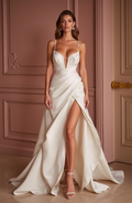 A-Line Wedding Dress for Garden Weddings with Floral Embellishments backless New Satin split