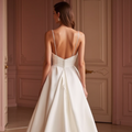 A-Line Wedding Dress for Garden Weddings with Floral Embellishments backless New Satin split