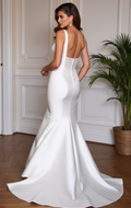 Mermaid Wedding Gown with Intricate Beading for a Touch of Luxury backless mesh New Satin