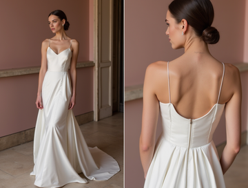 Sophisticated White A-Line Wedding Gown with a High Waist for a Slimming Effect backless New Satin white