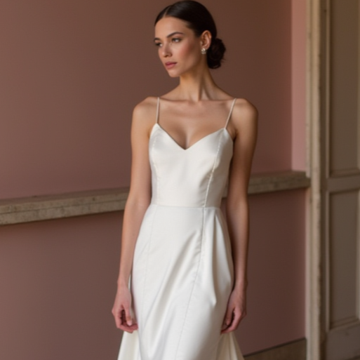 Sophisticated White A-Line Wedding Gown with a High Waist for a Slimming Effect backless New Satin white