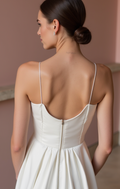 Sophisticated White A-Line Wedding Gown with a High Waist for a Slimming Effect backless New Satin white