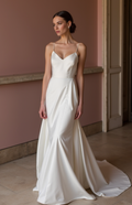 Sophisticated White A-Line Wedding Gown with a High Waist for a Slimming Effect backless New Satin white