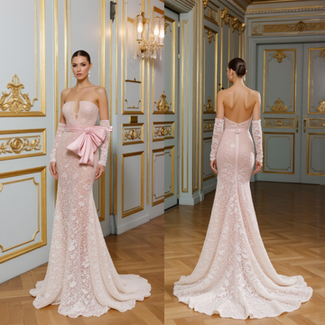 Stunning A-Line Gown with a Lace Overlay for a Delicate Touch backless mesh New Satin