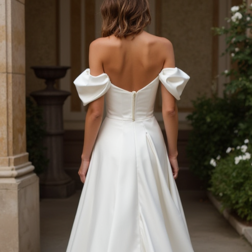 A-Line White Wedding Dress with Silk Details for a Luxurious, Soft Touch backless New Satin white