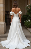 A-Line White Wedding Dress with Silk Details for a Luxurious, Soft Touch backless New Satin white