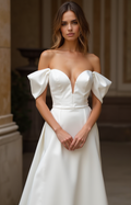 A-Line White Wedding Dress with Silk Details for a Luxurious, Soft Touch backless New Satin white
