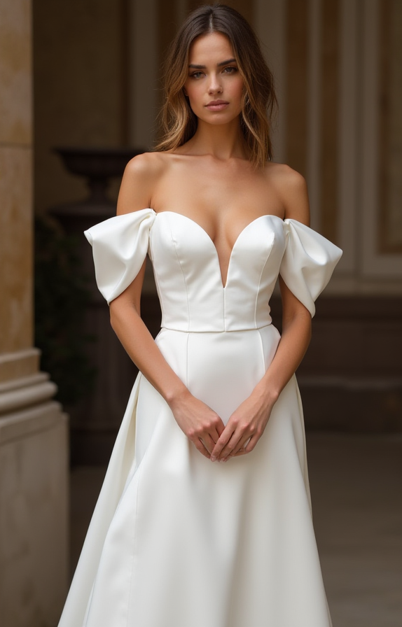A-Line White Wedding Dress with Silk Details for a Luxurious, Soft Touch backless New Satin white