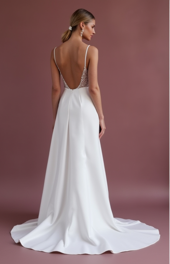 A-Line Bridal Gown with Embroidered Details for a Unique Touch backless New Satin