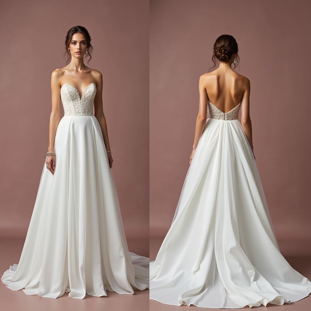 Romantic A-Line Gown with a Flowing Chiffon Skirt backless New Satin