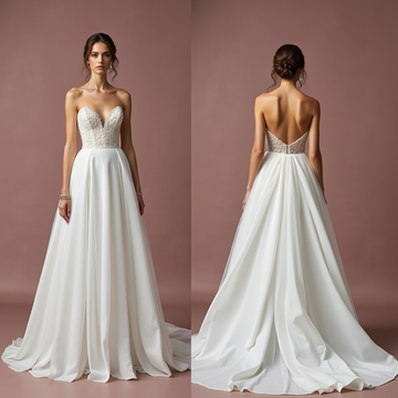 Romantic A-Line Gown with a Flowing Chiffon Skirt backless New Satin