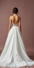 Romantic A-Line Gown with a Flowing Chiffon Skirt backless New Satin
