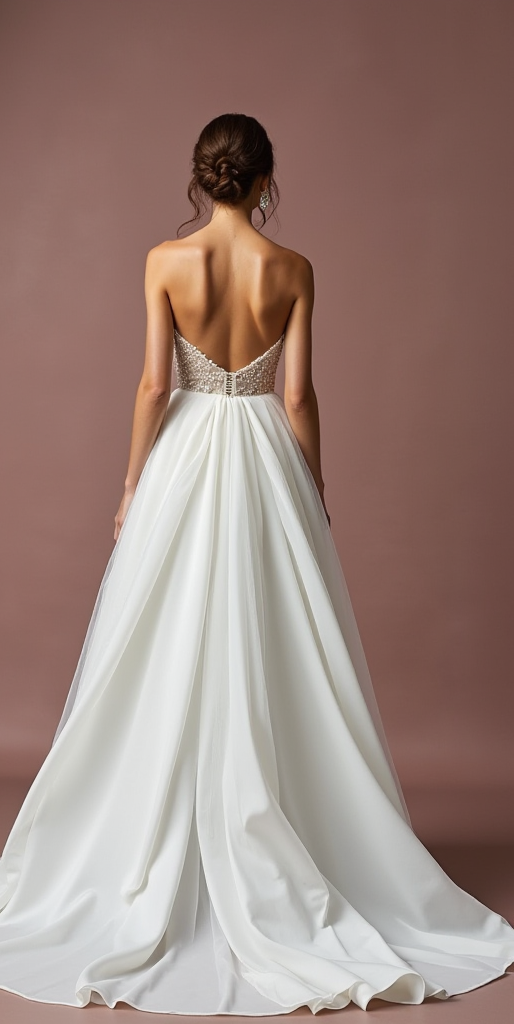 Romantic A-Line Gown with a Flowing Chiffon Skirt backless New Satin