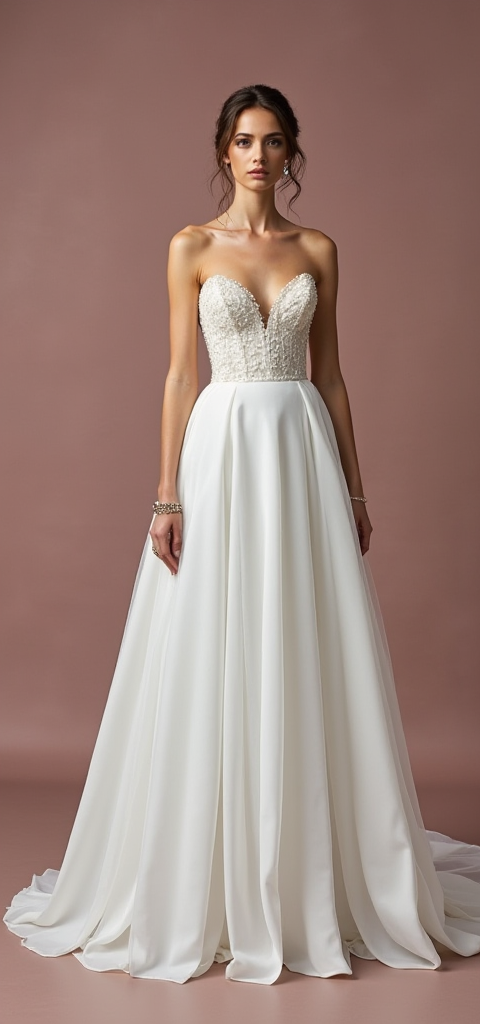 Romantic A-Line Gown with a Flowing Chiffon Skirt backless New Satin