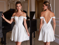 Stylish Short Wedding Dress and Mini Dress with Off-the-Shoulder Sleeves backless New Satin Short Wedding Dress silk