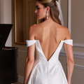 Stylish Short Wedding Dress and Mini Dress with Off-the-Shoulder Sleeves backless New Satin Short Wedding Dress silk