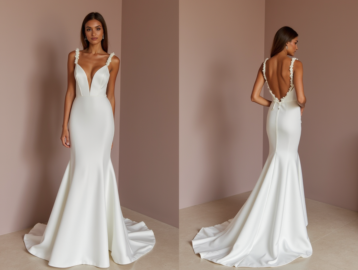 White Mermaid Wedding Dress with an Illusion Back for a Subtle Sexy Touch backless New Satin white