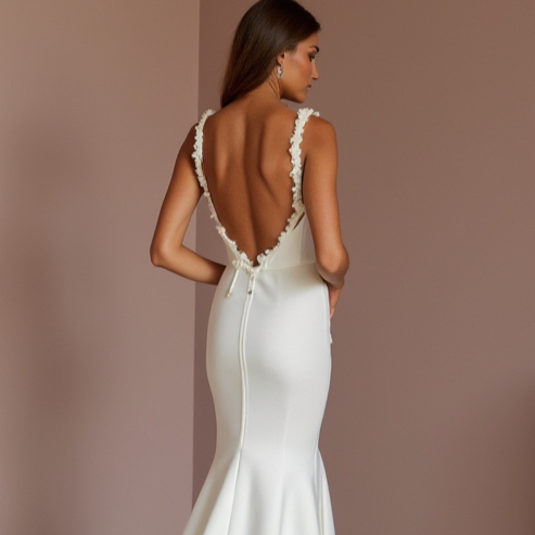 White Mermaid Wedding Dress with an Illusion Back for a Subtle Sexy Touch backless New Satin white