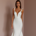 White Mermaid Wedding Dress with an Illusion Back for a Subtle Sexy Touch backless New Satin white