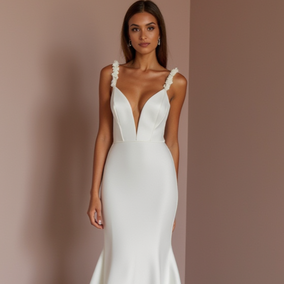 White Mermaid Wedding Dress with an Illusion Back for a Subtle Sexy Touch backless New Satin white