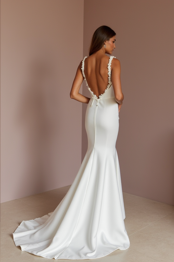 White Mermaid Wedding Dress with an Illusion Back for a Subtle Sexy Touch backless New Satin white
