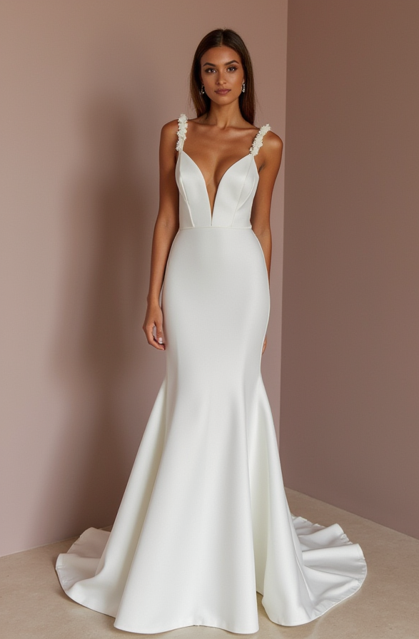 White Mermaid Wedding Dress with an Illusion Back for a Subtle Sexy Touch backless New Satin white