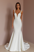 White Mermaid Wedding Dress with an Illusion Back for a Subtle Sexy Touch backless New Satin white