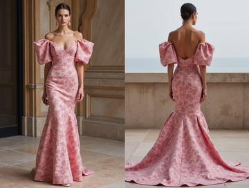 Elegant Pink Evening Dress & Prom Dress with Bell Sleeves for a Unique Look New pink Satin