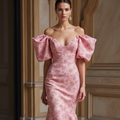 Elegant Pink Evening Dress & Prom Dress with Bell Sleeves for a Unique Look New pink Satin