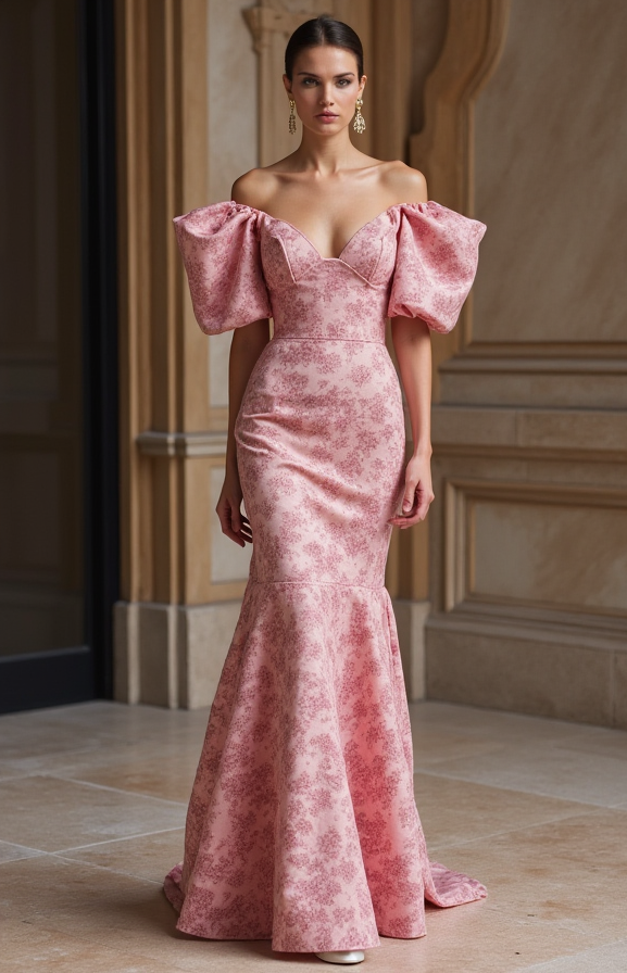 Elegant Pink Evening Dress & Prom Dress with Bell Sleeves for a Unique Look New pink Satin