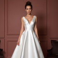 Classic A-Line Wedding Dress with a Satin Train for a Polished Look backless New Satin