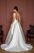 Classic A-Line Wedding Dress with a Satin Train for a Polished Look backless New Satin
