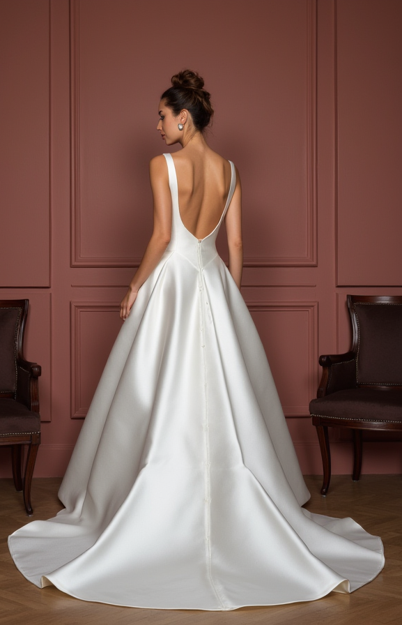 Classic A-Line Wedding Dress with a Satin Train for a Polished Look backless New Satin