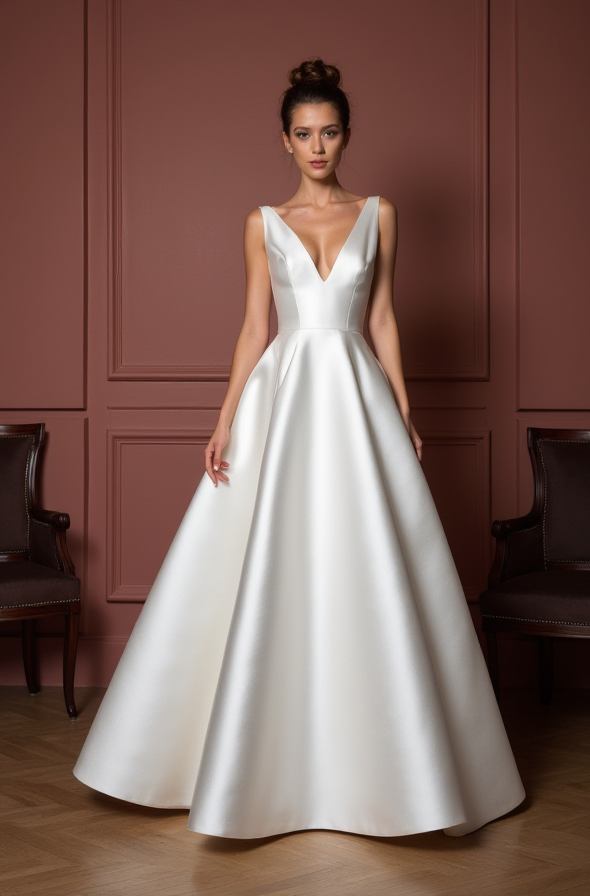 Classic A-Line Wedding Dress with a Satin Train for a Polished Look backless New Satin