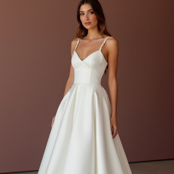 A-Line White Wedding Dress with a Structured Bodice and Flowy Skirt for Comfort backless New Satin white