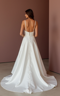 Elegant White A-Line Wedding Dress with a Square Neckline for a Clean Look backless New Satin white