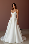 A-Line White Wedding Dress with a Structured Bodice and Flowy Skirt for Comfort backless New Satin white