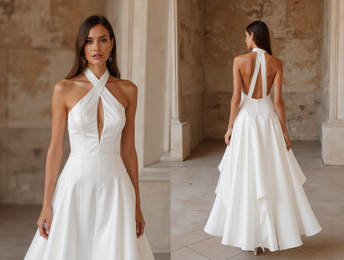 Romantic White A-Line Wedding Dress with a Full Skirt for a Princess Look backless New Satin white