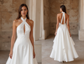 Romantic White A-Line Wedding Dress with a Full Skirt for a Princess Look backless New Satin white