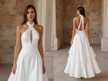 Romantic White A-Line Wedding Dress with a Full Skirt for a Princess Look backless New Satin white