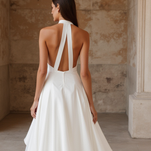 Romantic White A-Line Wedding Dress with a Full Skirt for a Princess Look backless New Satin white