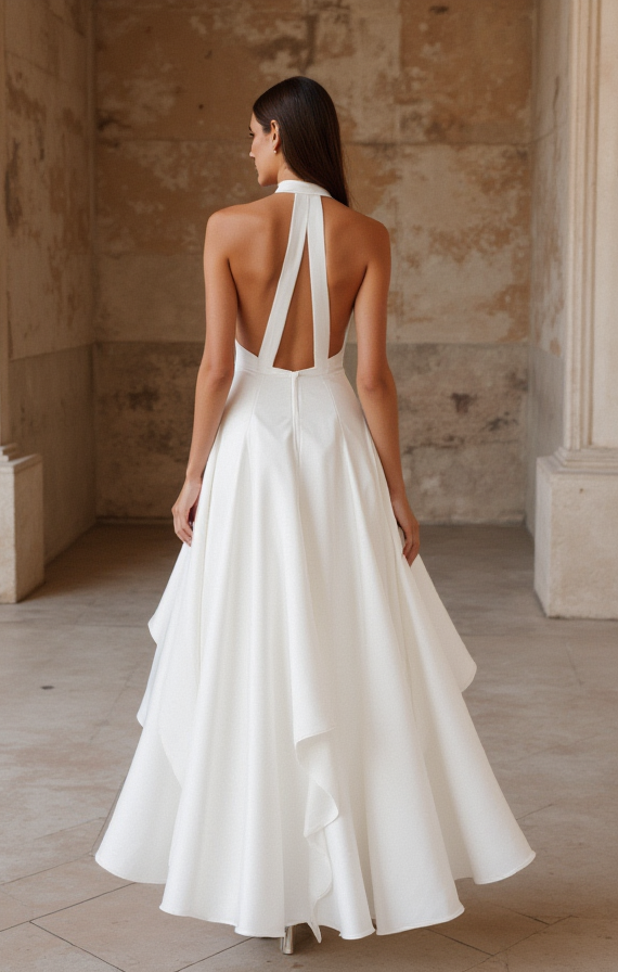 Romantic White A-Line Wedding Dress with a Full Skirt for a Princess Look backless New Satin white