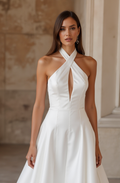 Romantic White A-Line Wedding Dress with a Full Skirt for a Princess Look backless New Satin white